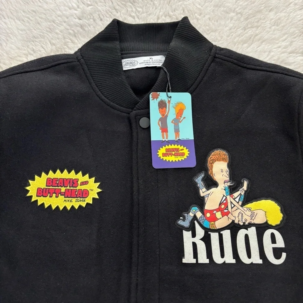 Davis & Butt Head  Black and White Leather / Fabric Bomber Jacket size XL